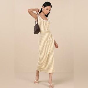 NWT Lulus Edeva Yellow and Ivory Striped Knit Midi Dress